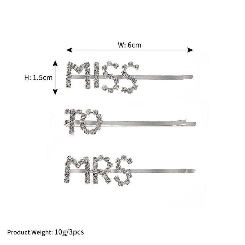 Set Of 3: Rhinestone Lettering Hair Pin Product Image