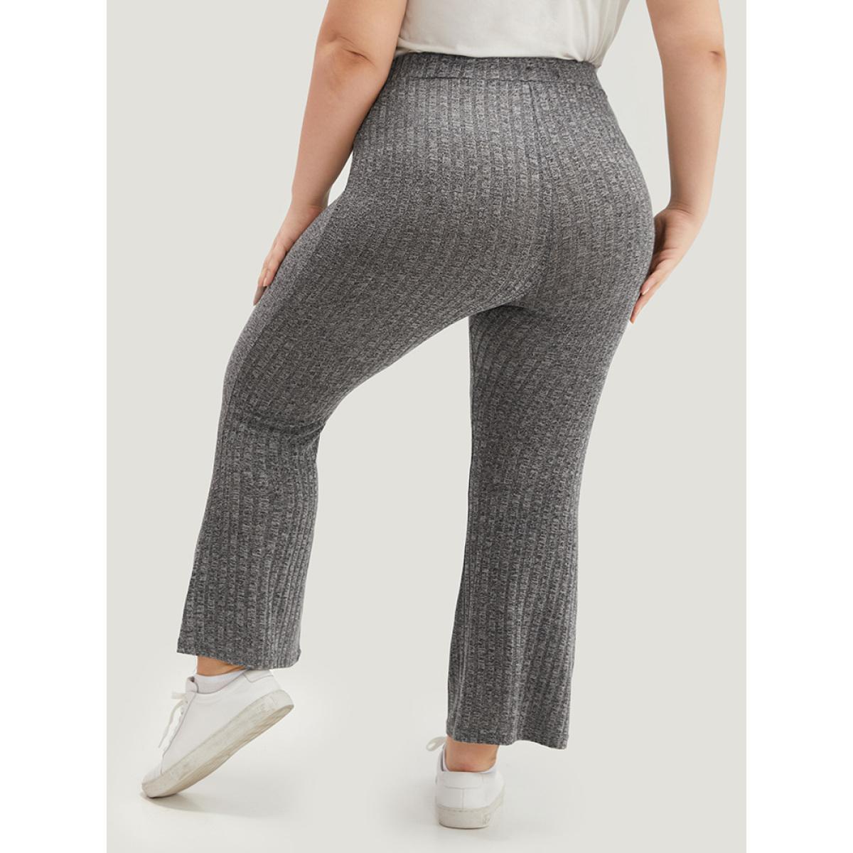 Rib Knit Bowknot Flare Leg Sweatpants Gray Plus Size Women Casual Dailywear Plain 14-16/1X Bloomchic Product Image