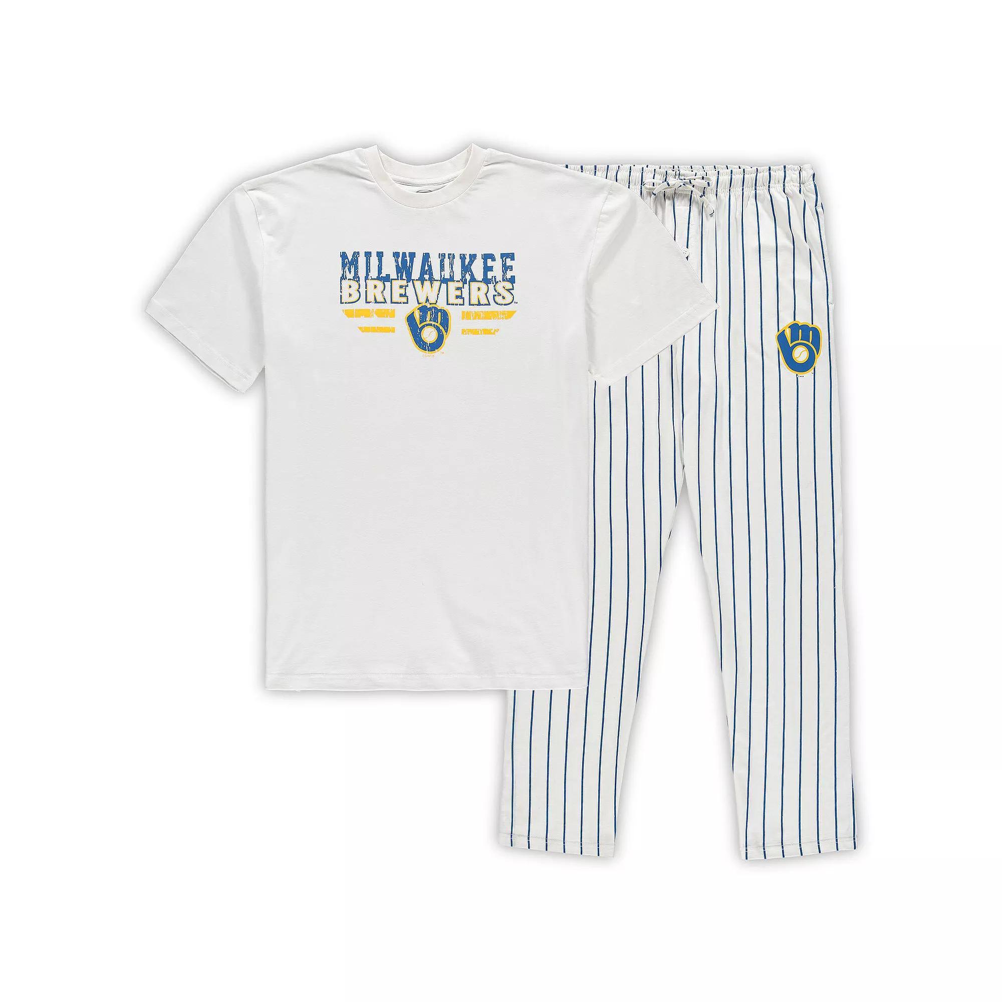 Men's Concepts Sport White/Royal Milwaukee Brewers Big & Tall Pinstripe Sleep Set, Size: 3XLT Product Image