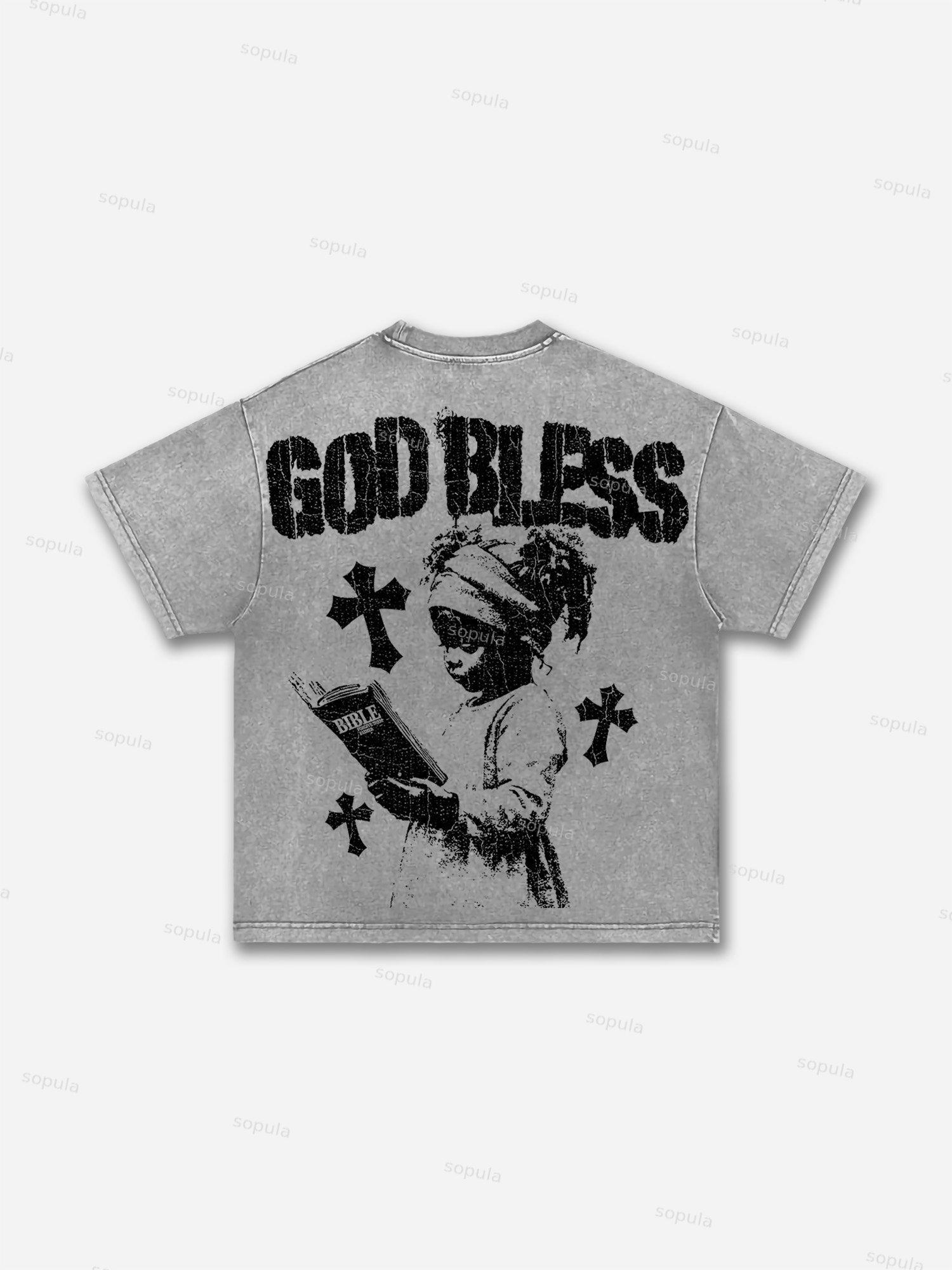 Men's God Bless Children's Prayer Graphic Washed T-shirt Product Image