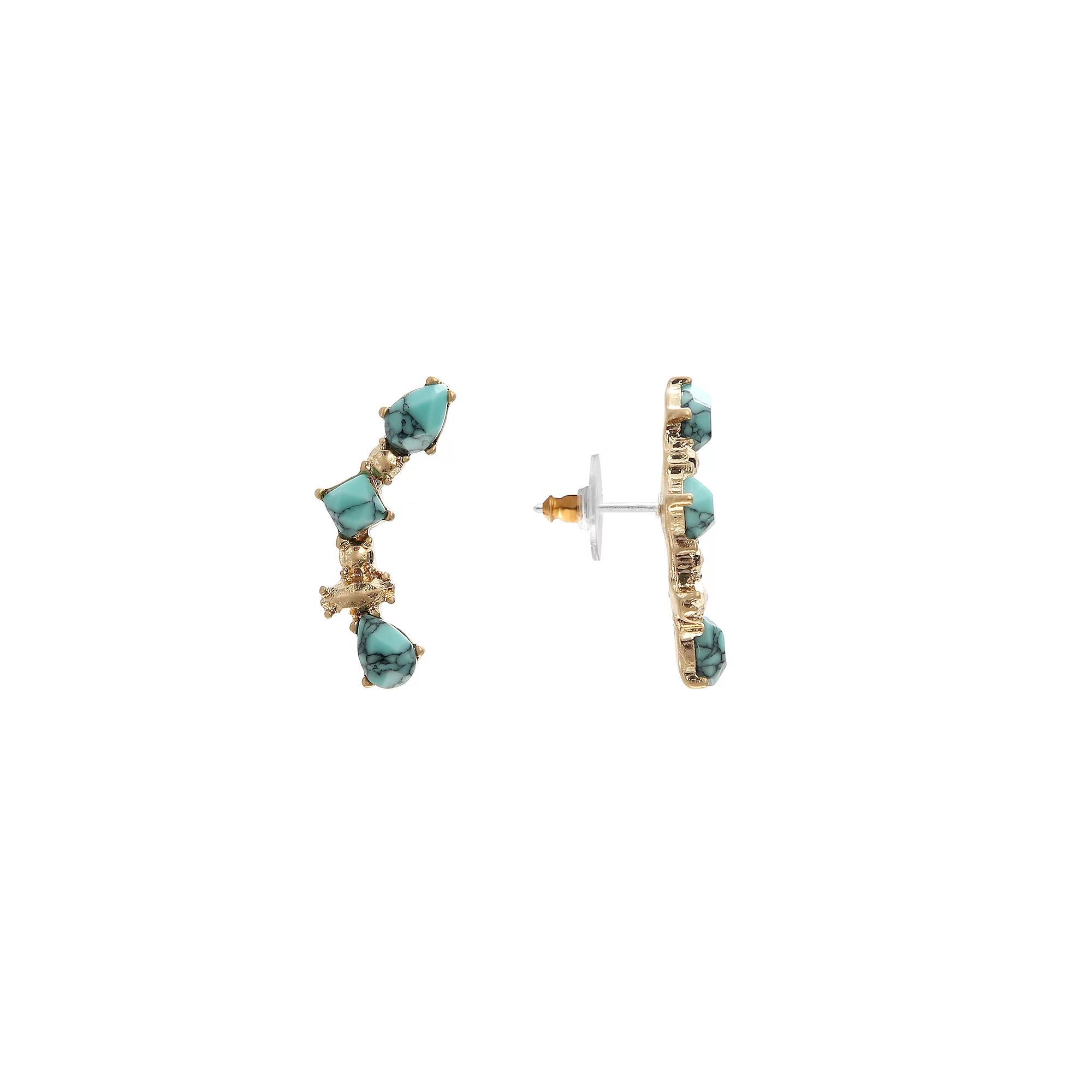 Bella Uno Worn Gold Reconstituted Turquoise Crescent Post Earrings, Women's, Gold Tone Product Image