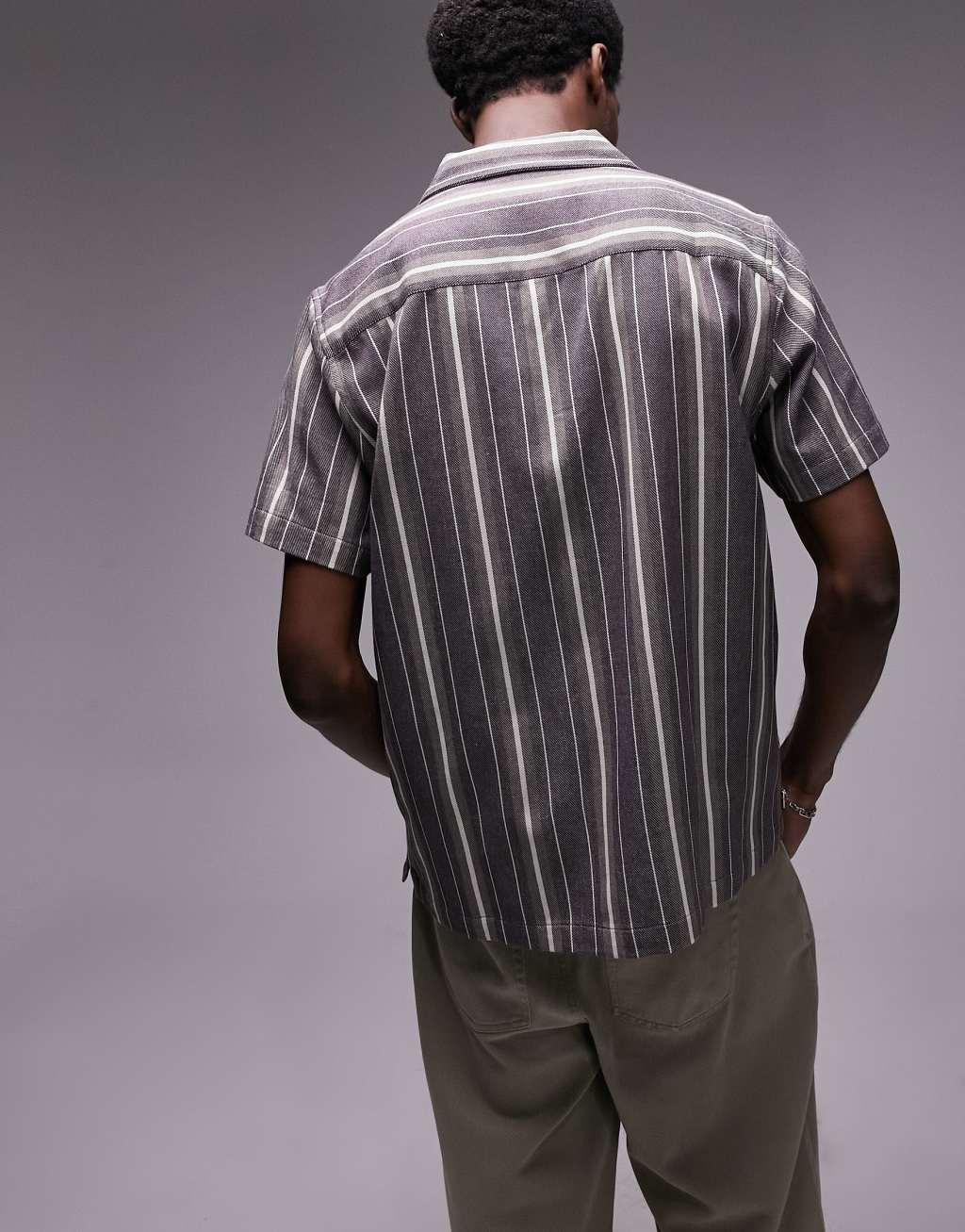 Topman short sleeve regular fit woven striped camp collar shirt Product Image