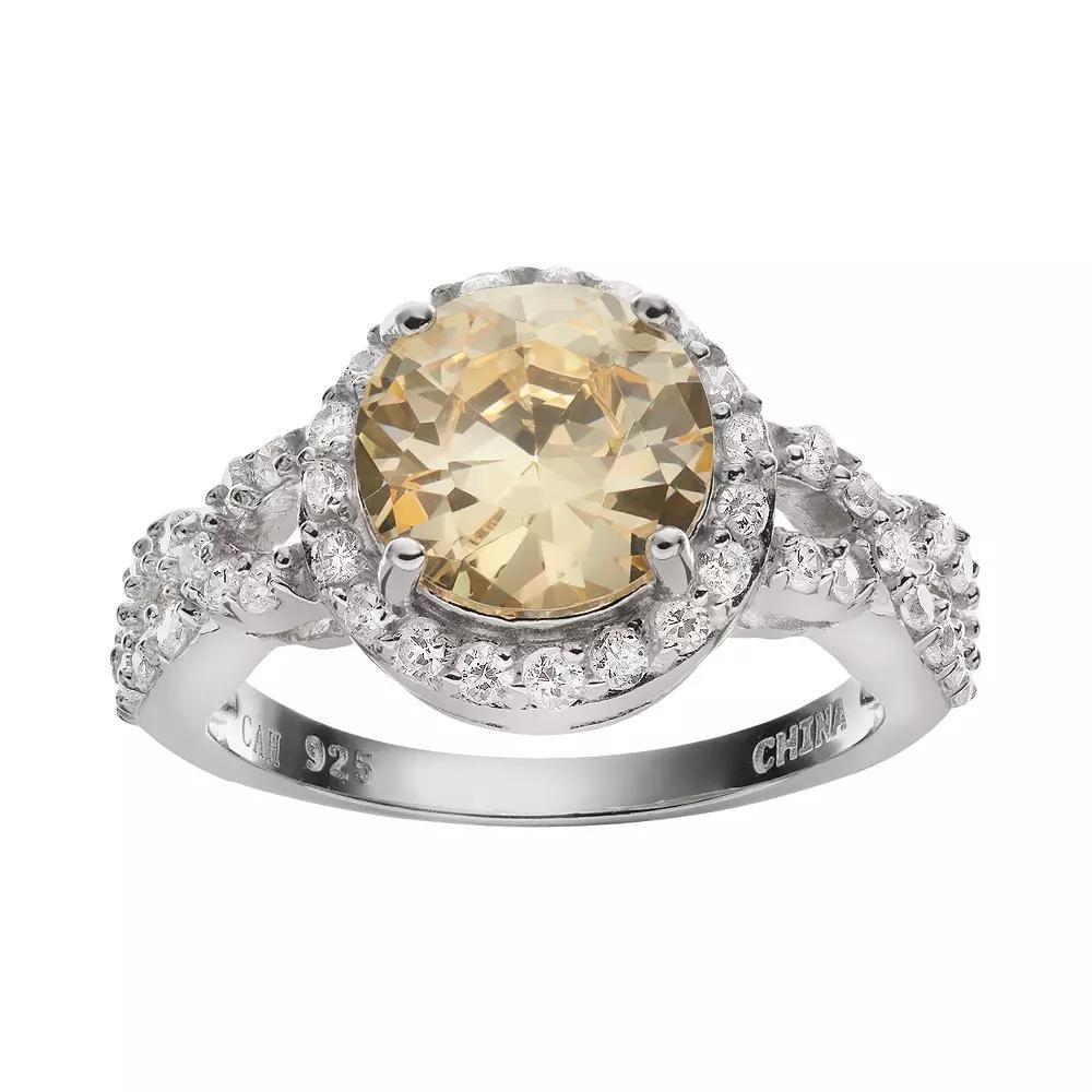 Sophie Miller Canary & White Cubic Zirconia Sterling Silver Halo Ring, Women's, Size: 6, Yellow Product Image