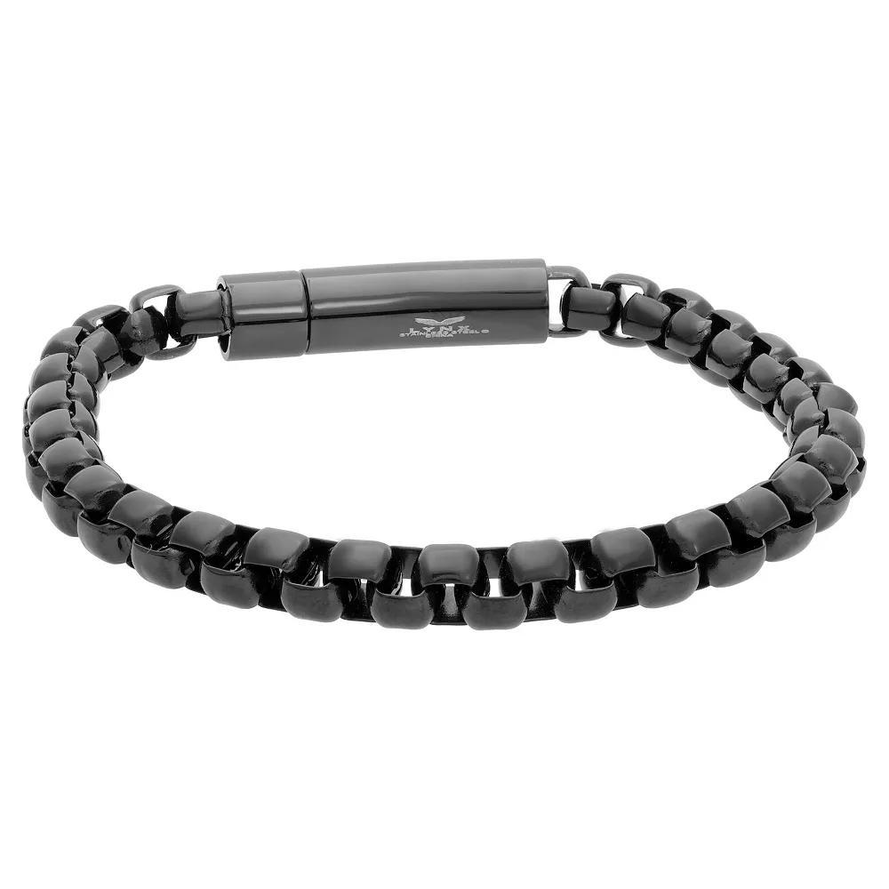 Men's LYNX Black Ion-Plated Stainless Steel Box Chain Bracelet, Size: 9" Product Image