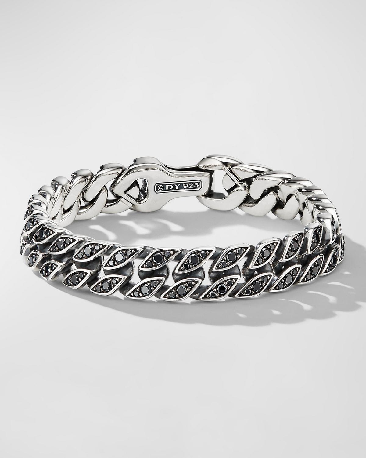 Mens Curb Chain Bracelet with Black Diamonds in Silver, 11.5mm Product Image