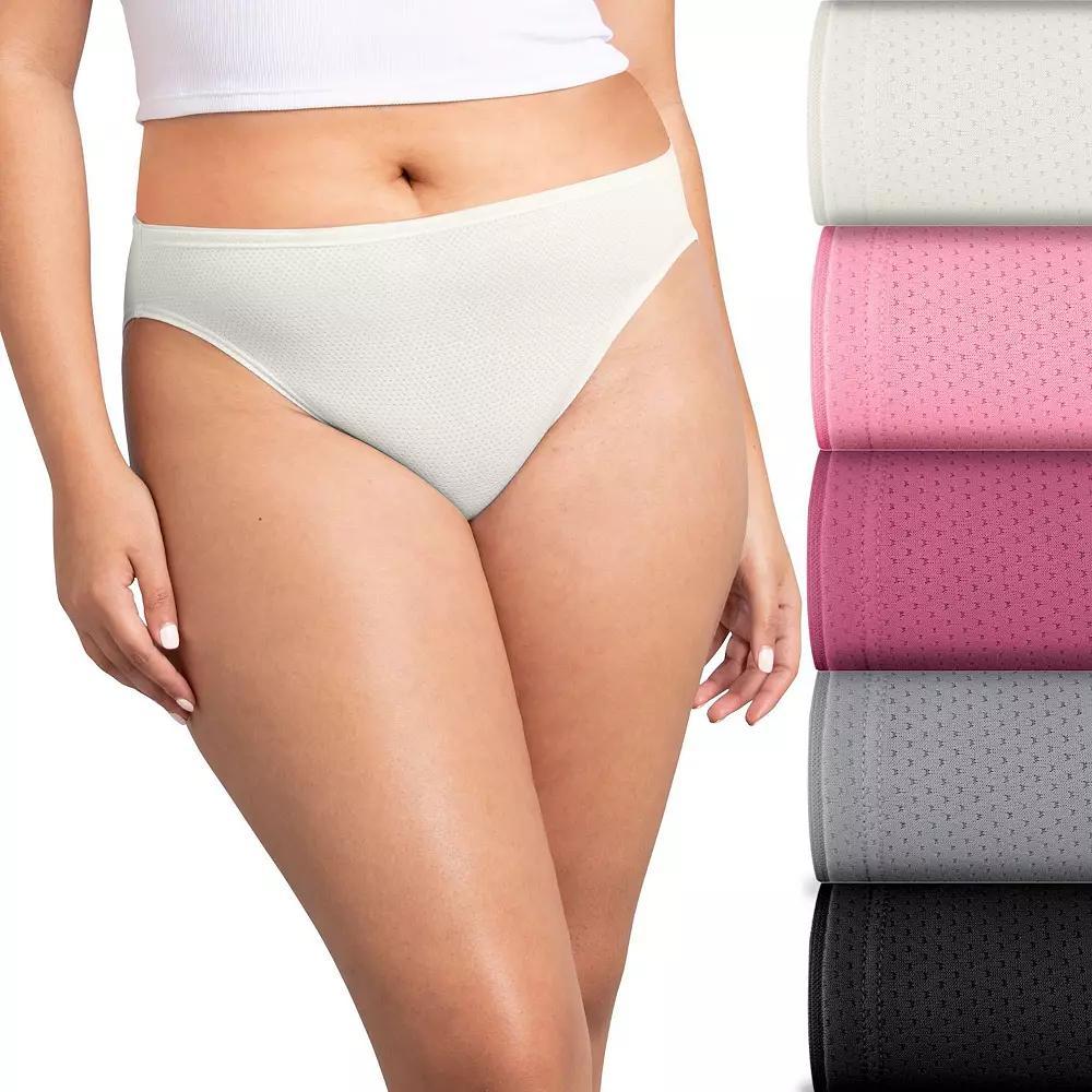 Women's Fruit of the Loom® Signature 5-pack Breathable Micro-Mesh High-Cut Panty 5DBMHCK, Size: 10, Tiffany Silver Asst Product Image