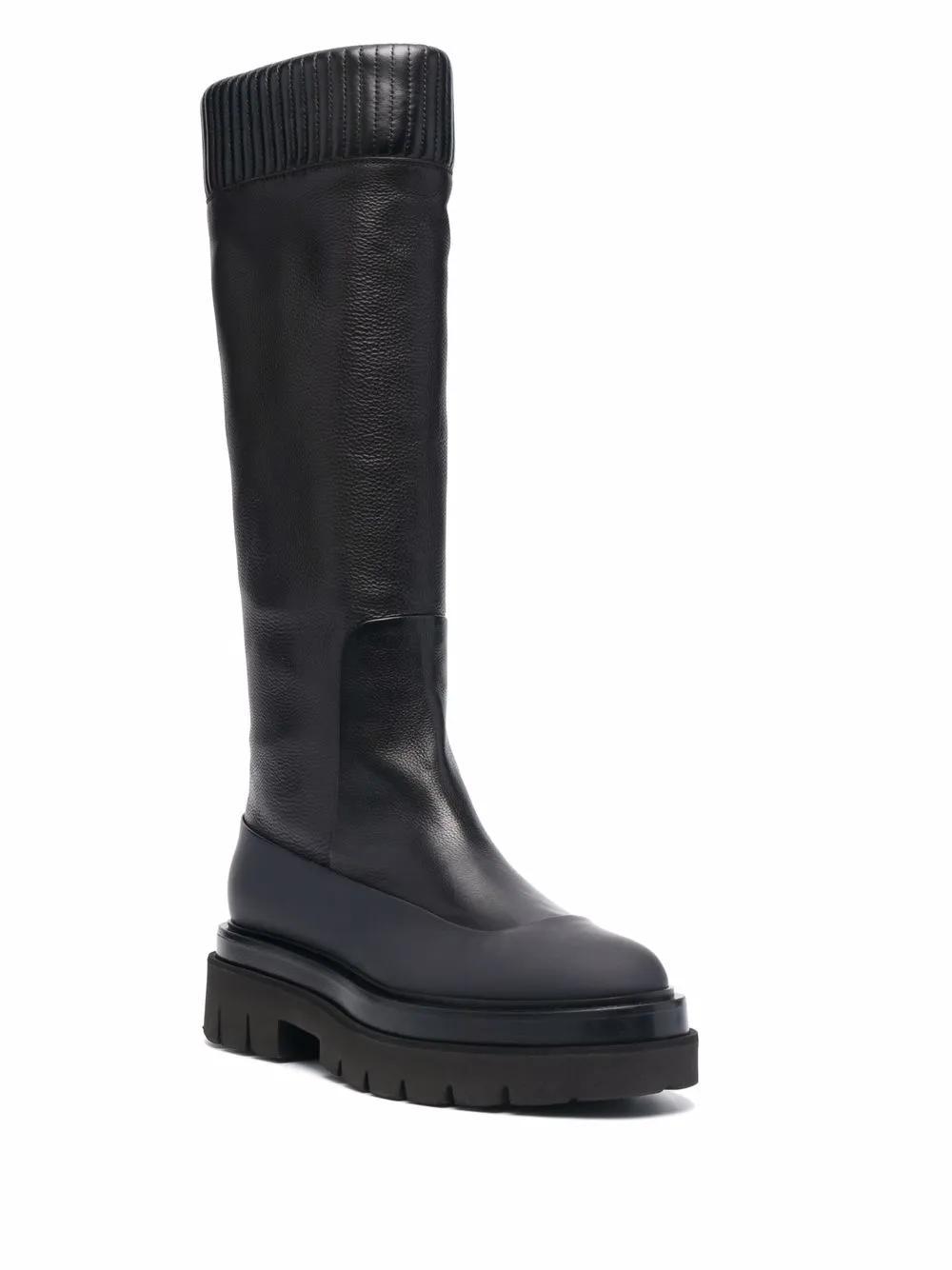 SANTONI Ribbed Leather Knee-high Boots In Black Product Image