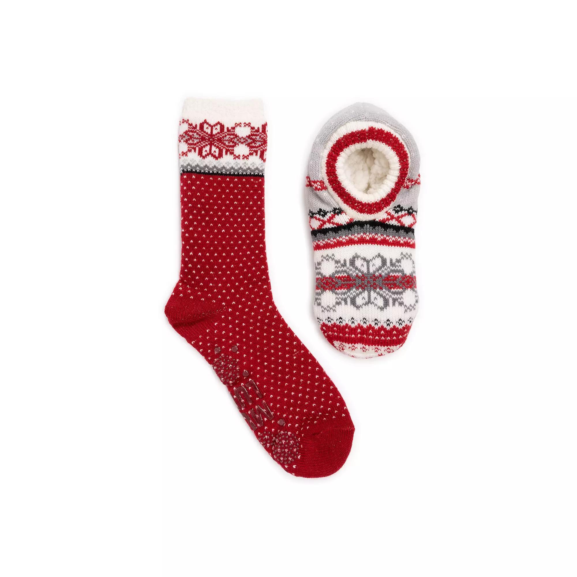 Women's MUK LUKS Ballerina Crew & Bootie Slipper Socks Set, Grey Product Image