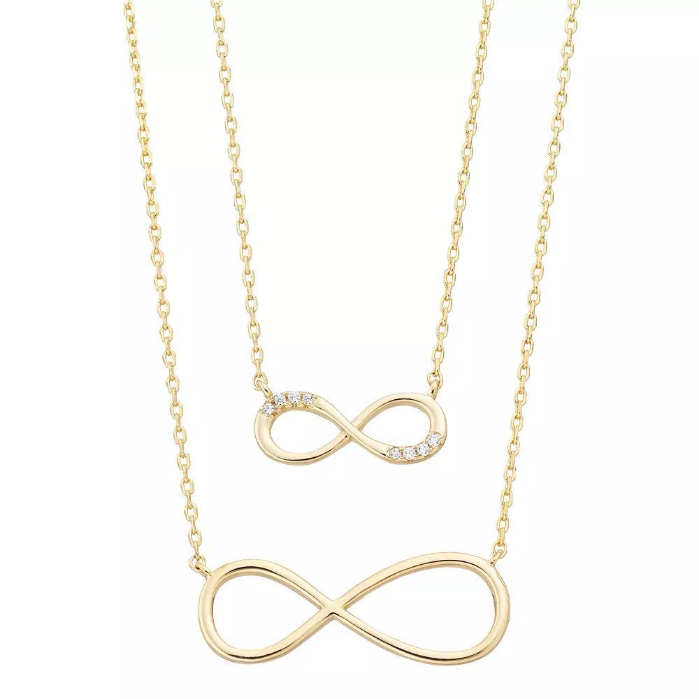 City Luxe Cubic Zirconia Small & Large Infinity Necklace Duo Set, Women's, Silver Tone Clear Product Image
