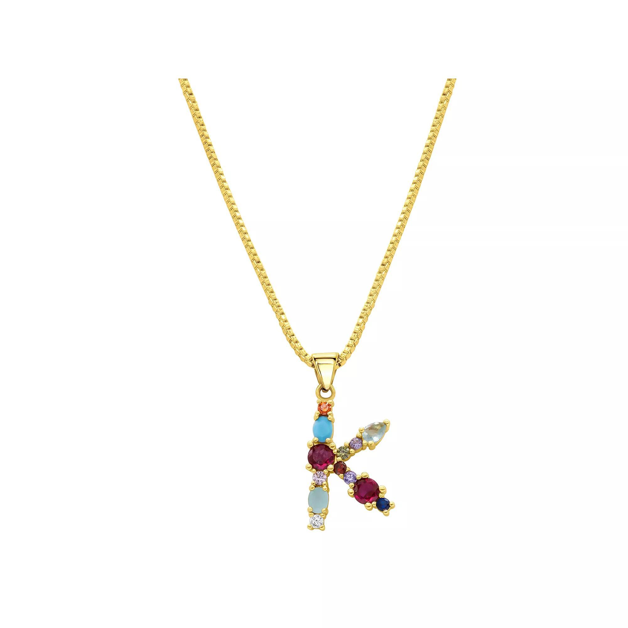 Adornia Gold Tone Multi Color Cubic Zirconia Initial Necklace, Womens Product Image