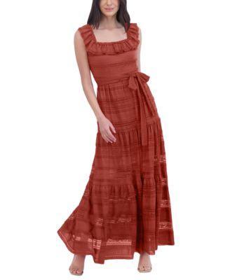 Eliza J Womens Lace Ruffled Square-Neck Maxi Dress Product Image