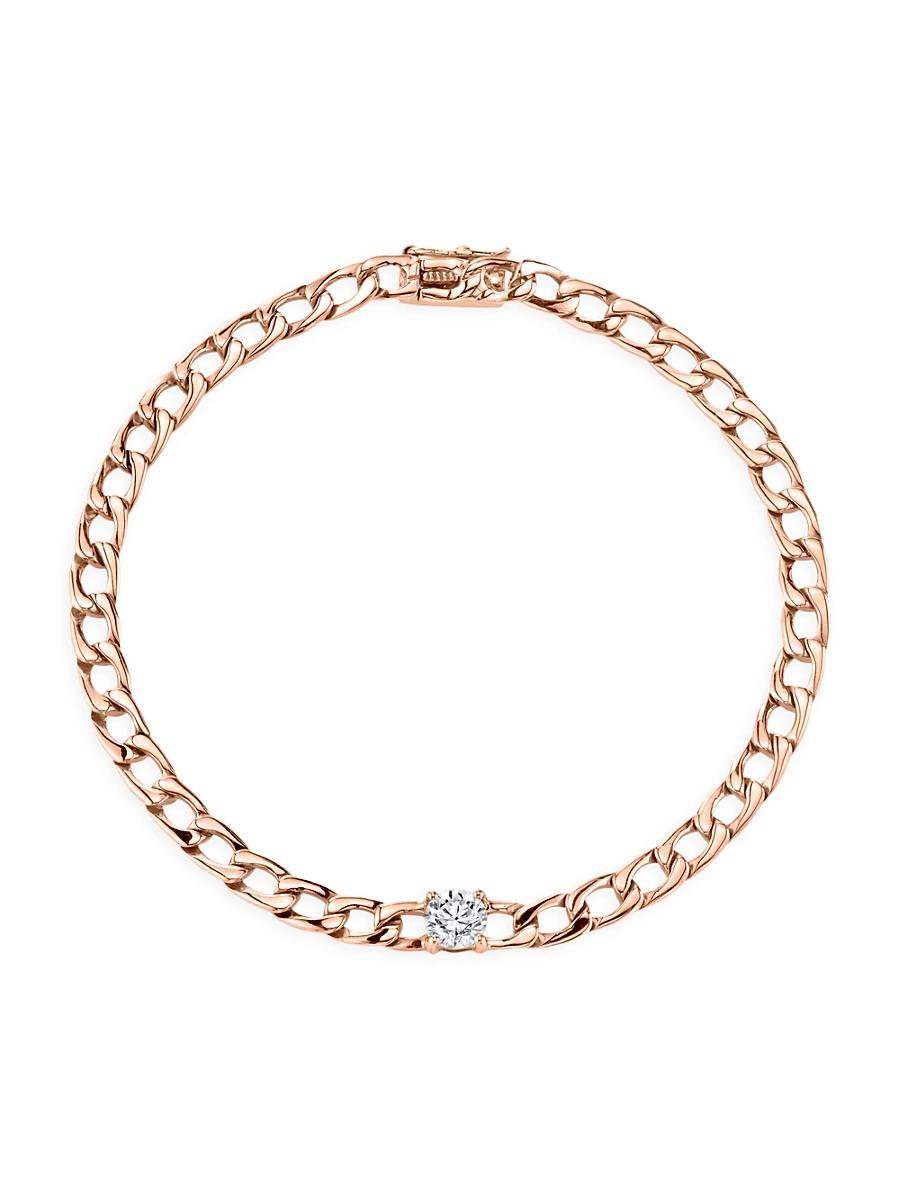 Womens Diamond 18K Rose Gold Plain Chain Bracelet Product Image
