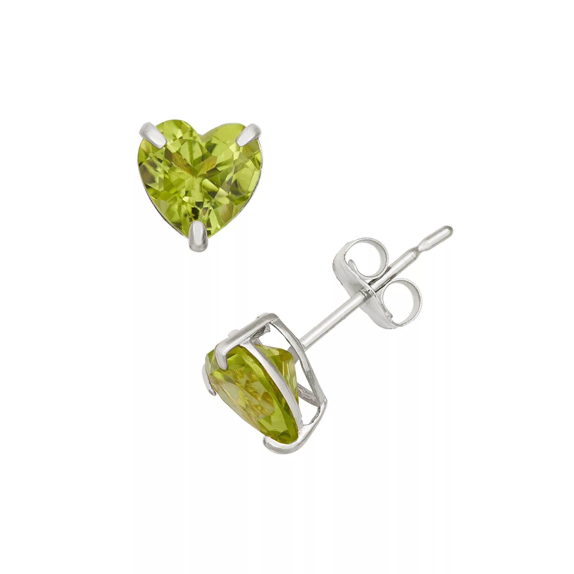 Designs by Gioelli Peridot 10k White Gold Heart Stud Earrings, Women's, Green Product Image