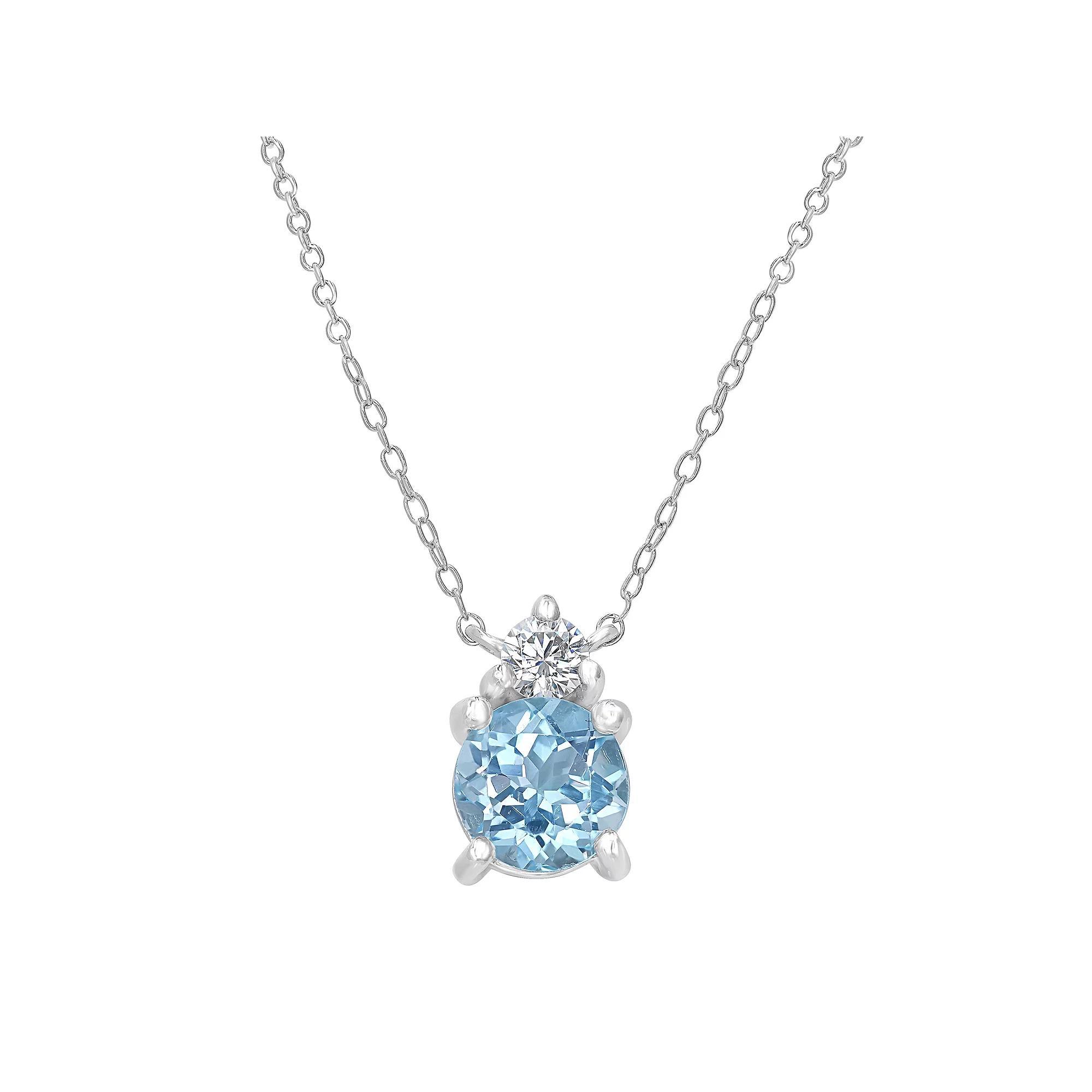 Gemistry Sterling Silver Stone & Cubic Zirconia Round Pendant Necklace, Women's, Size: 18-20" ADJ, White Topaz Product Image