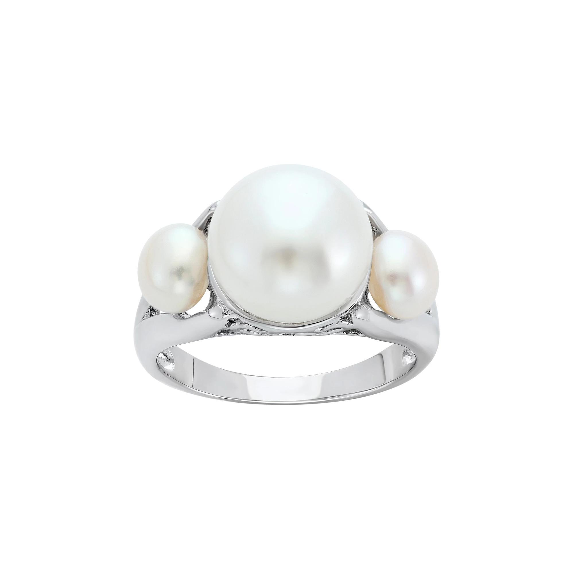 Freshwater Cultured Pearl Sterling Silver 3-Stone Ring, Women's, Size: 7, White Product Image