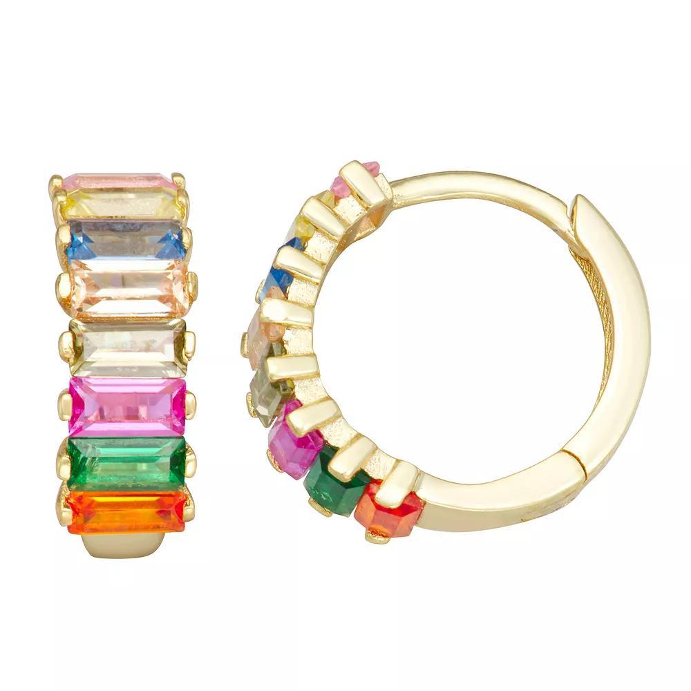 18k Gold Over Silver Rainbow Cubic Zirconia Hoop Earrings, Women's, Gold Tone Product Image
