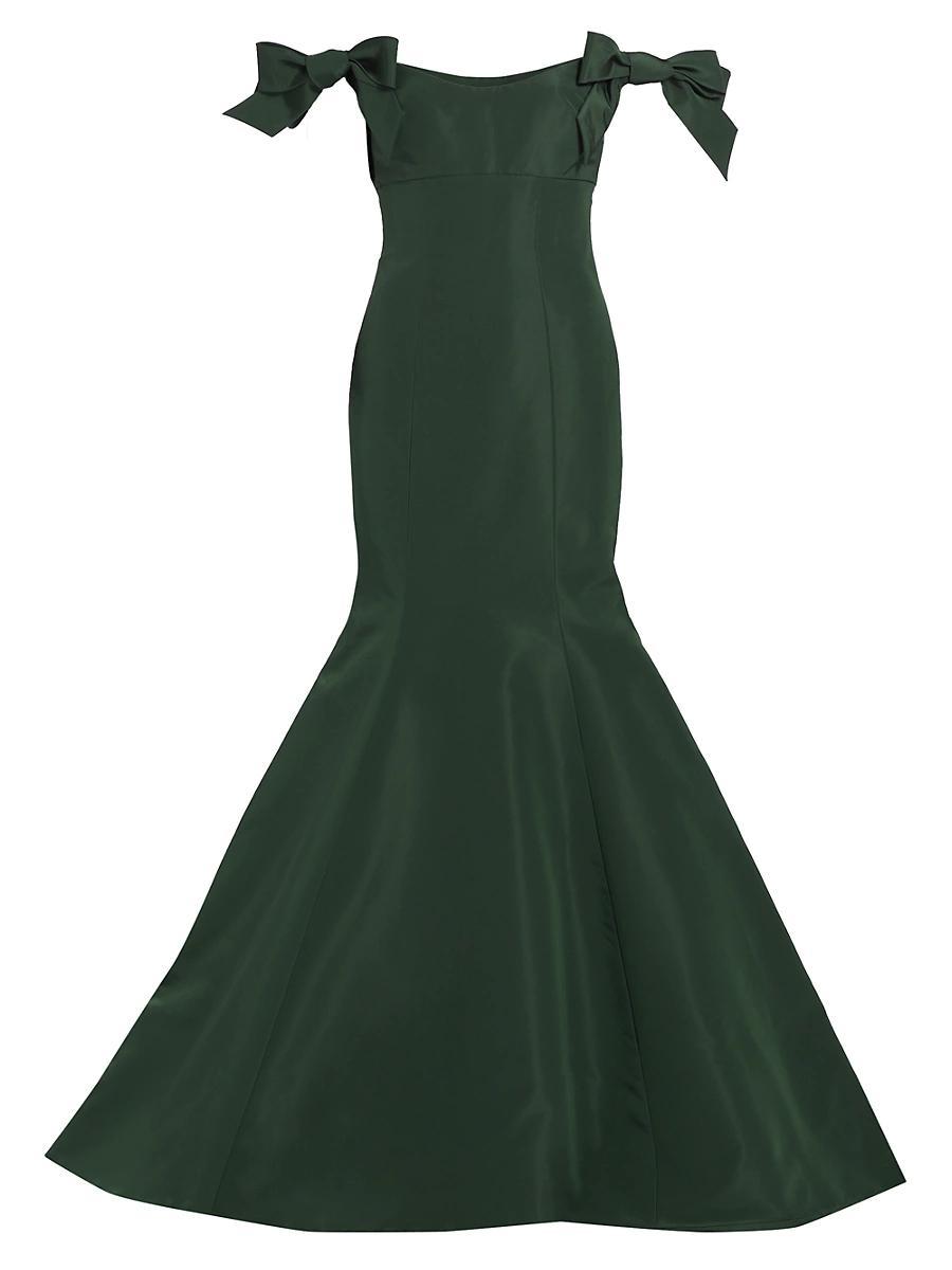 Womens Silk Bow-Sleeve Trumpet Gown Product Image