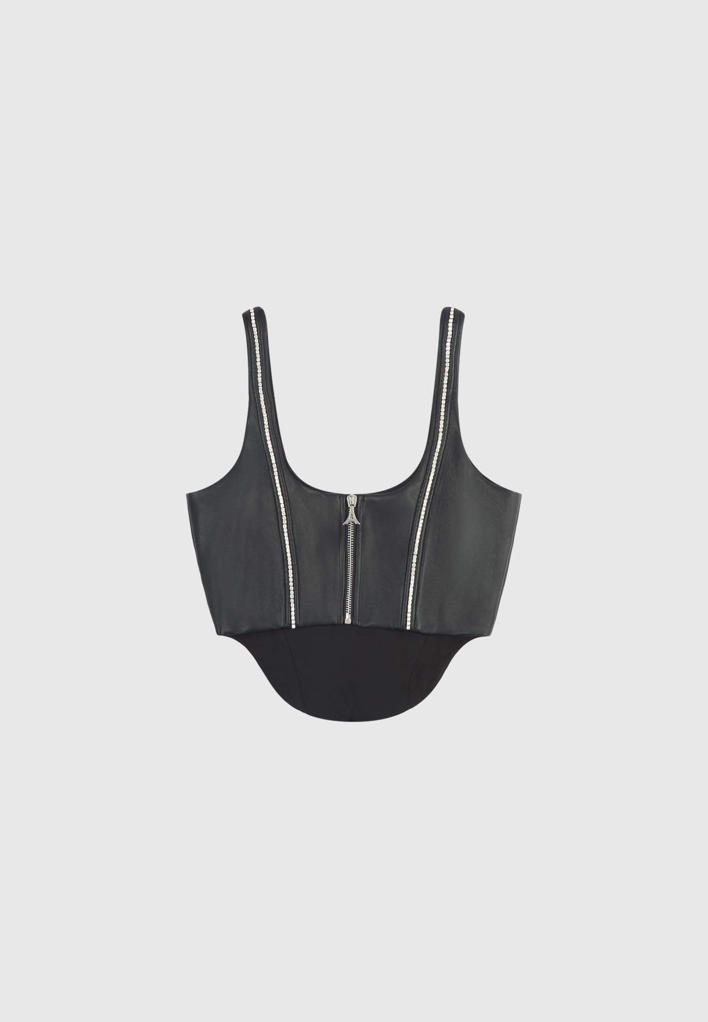 Leather Embellished Corset Top - Black Female Product Image