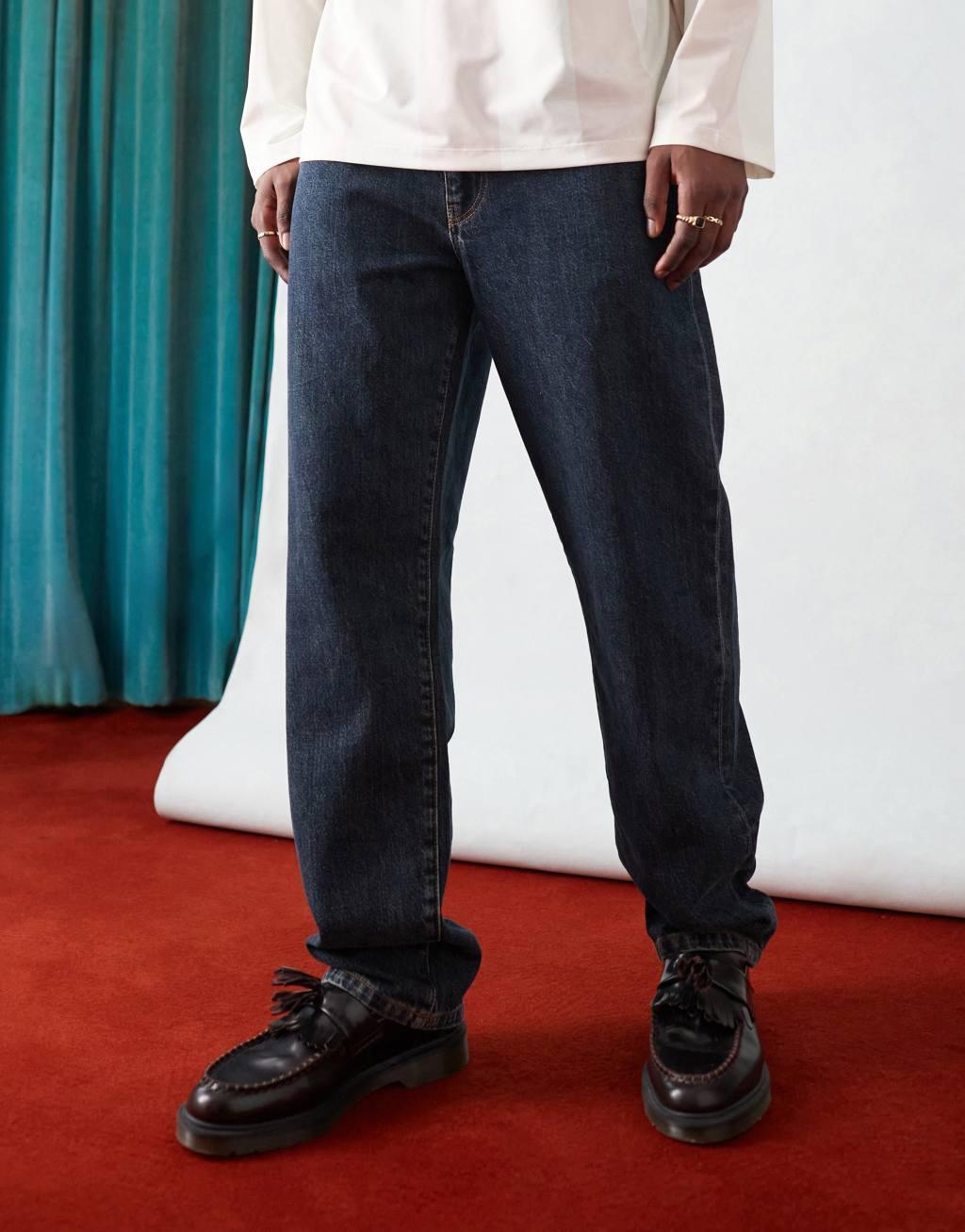 ASOS DESIGN straight jeans in dark wash blue Product Image