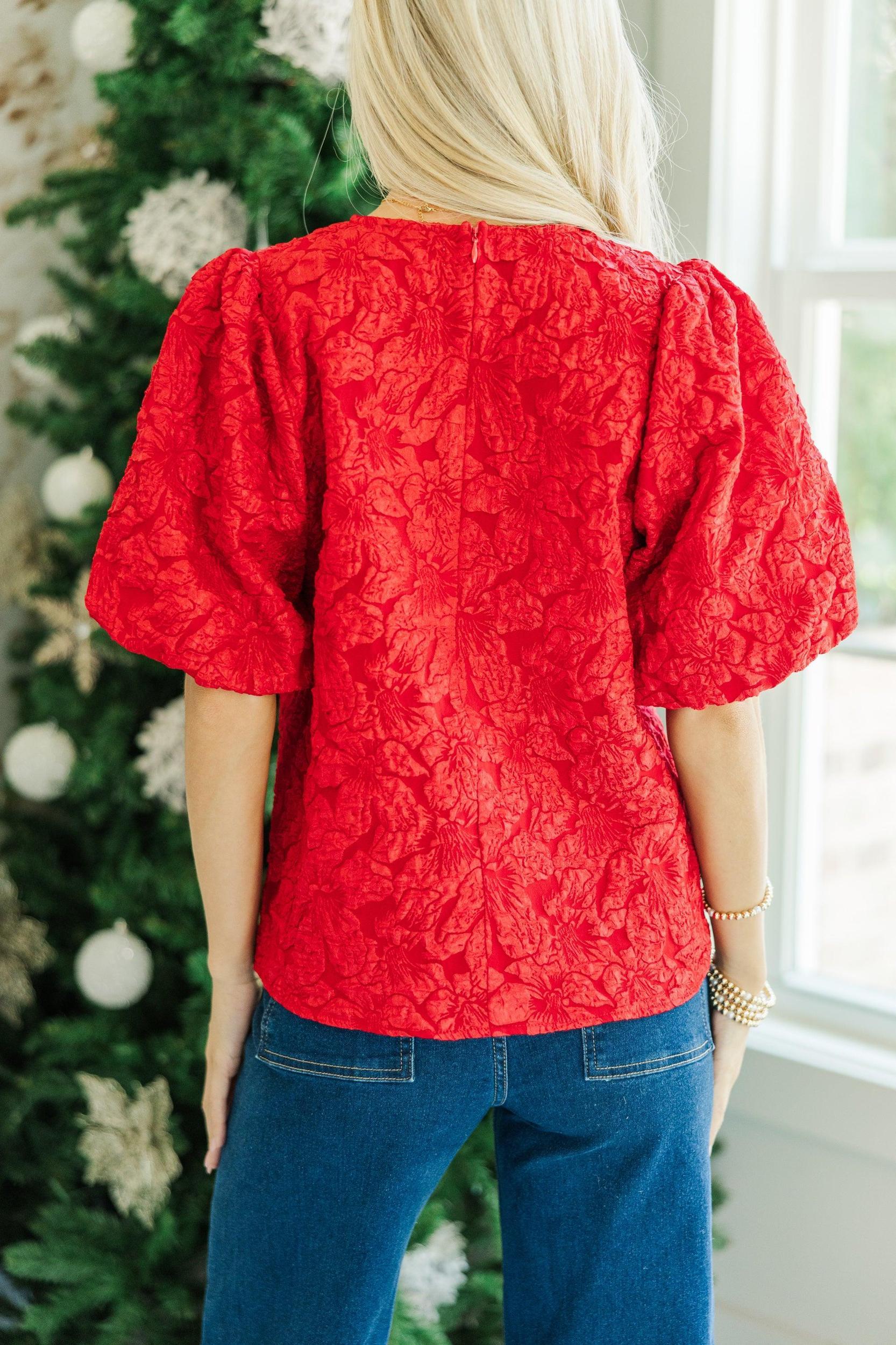 All Is Bright Red Jacquard Blouse Female Product Image