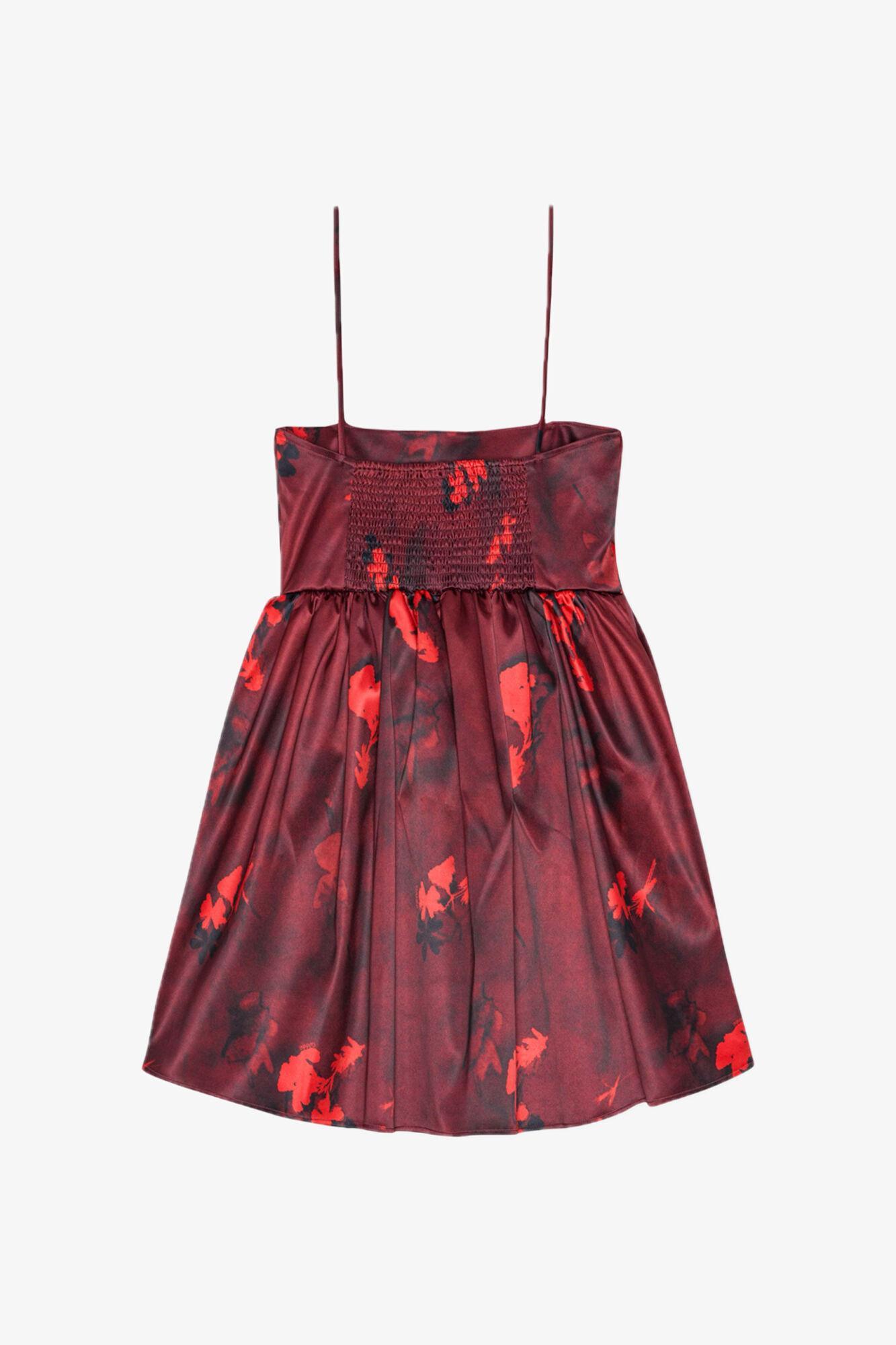 Red Floral Print Satin Strap Mini Dress Product Image