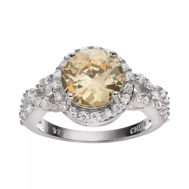 Sophie Miller Canary & White Cubic Zirconia Sterling Silver Halo Ring, Women's, Size: 6, Yellow Product Image
