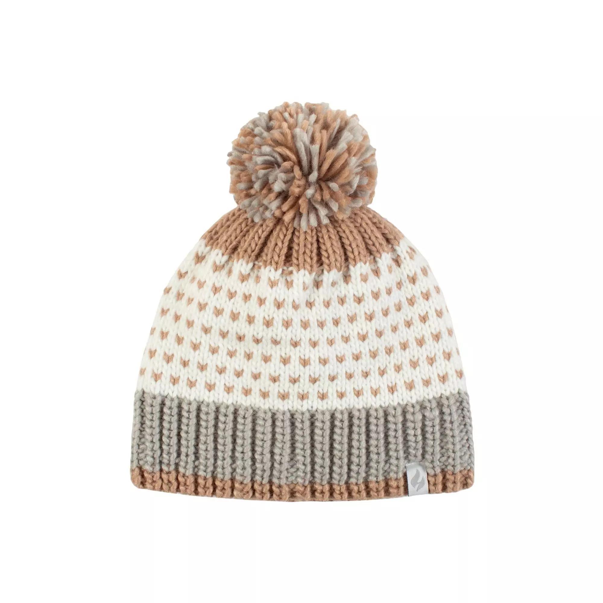 Women's Heat Holders Heatweaver Patterned Pom Pom Hat, White Beige Product Image