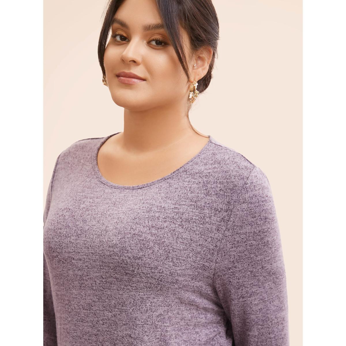 Plus Size Crew Neck Heather Drawstring T-shirt Deeppurplered Women Casual Drawstring Round Neck Bodycon Everyday T-shirts BloomChic 14-16/1X Product Image