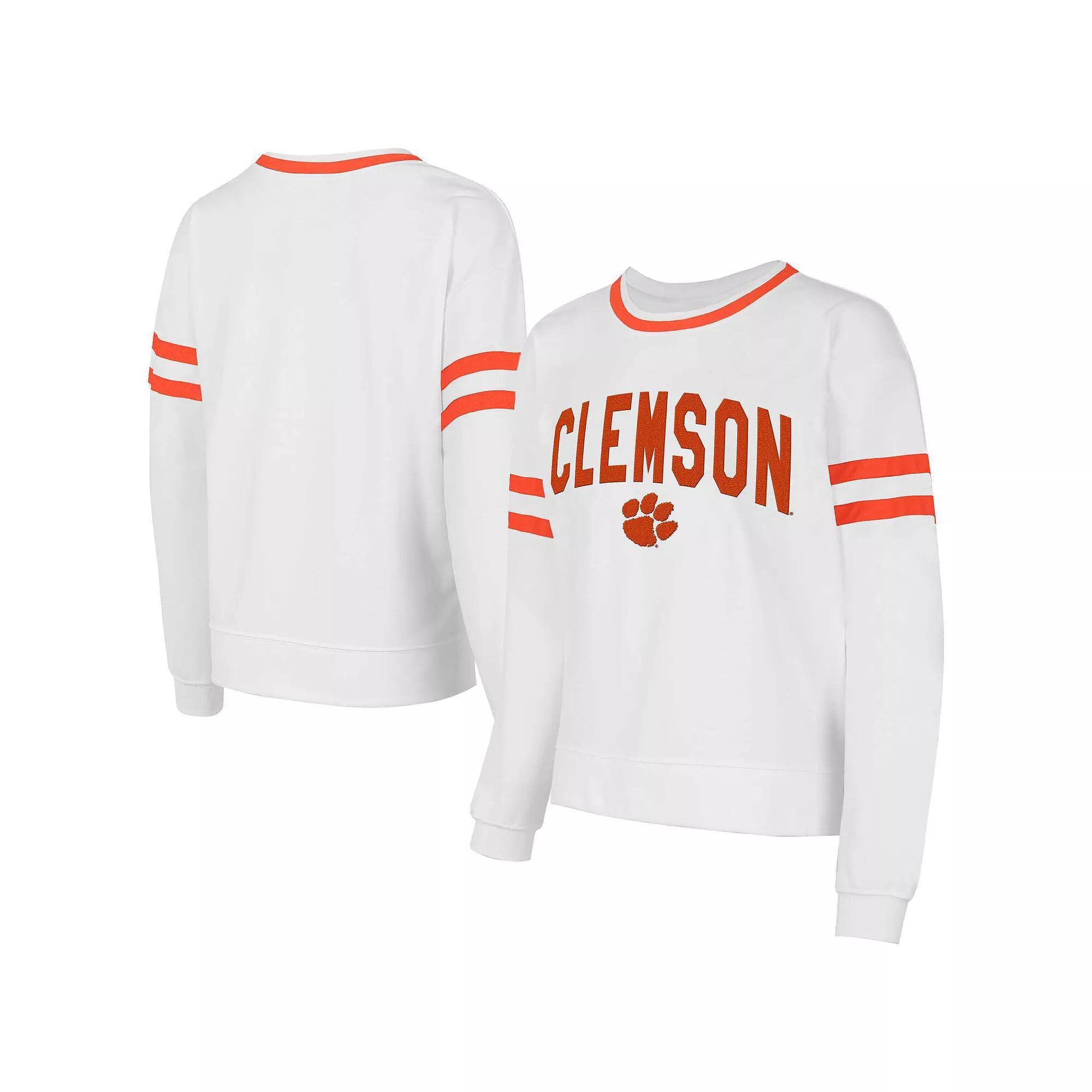 Women's Concepts Sport  White Clemson Tigers Borough French Terry Arch Over Long Sleeve T-Shirt, Size: Small Product Image