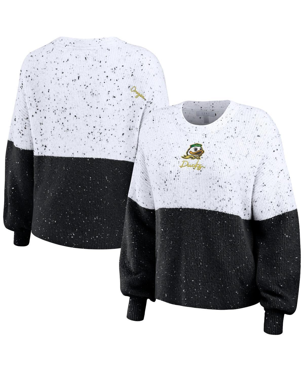 Women's WEAR by Erin Andrews  White/Black Las Vegas Raiders Lighweight Modest Crop Color-Block Pullover Sweater, Size: Medium, Lvr White Product Image