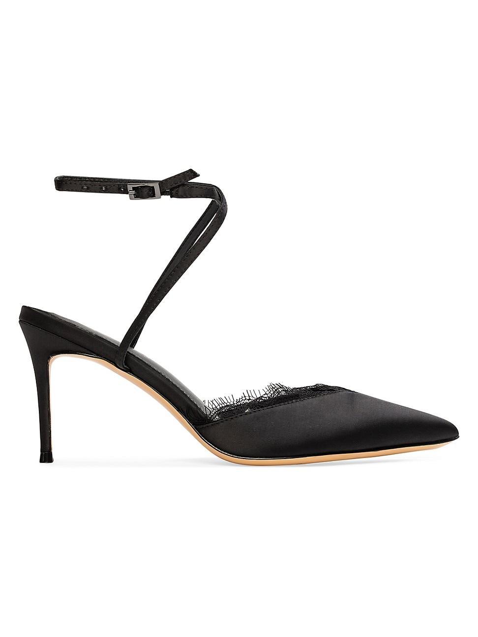 Black Suede Studio Womens Lacey Ankle Strap Pumps Product Image