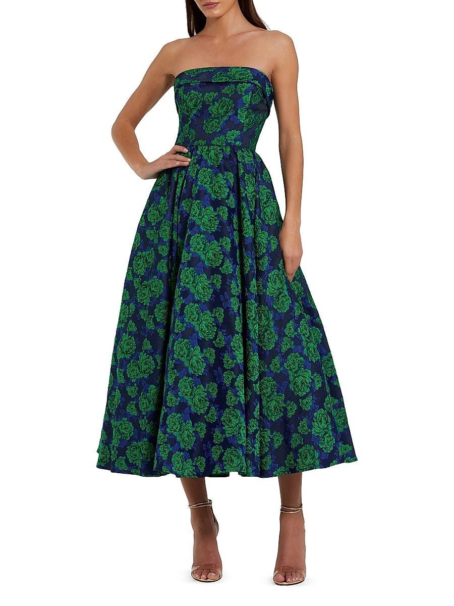Womens Brocade Peony Strapless Cocktail Dress Product Image