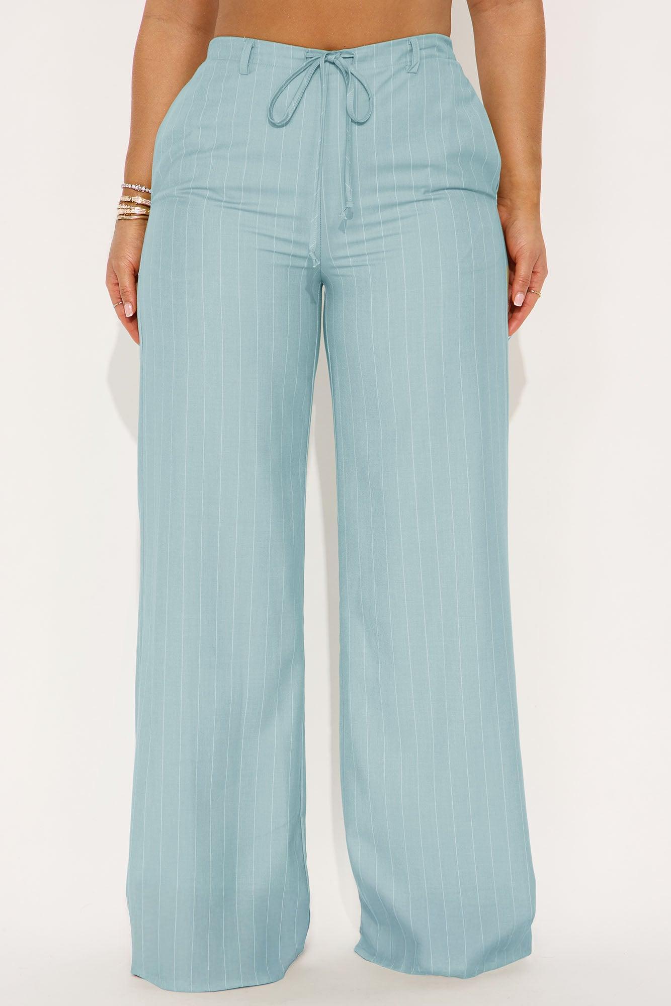 Yessica Pinstripe Wide Leg Trouser - SkyBlue Product Image