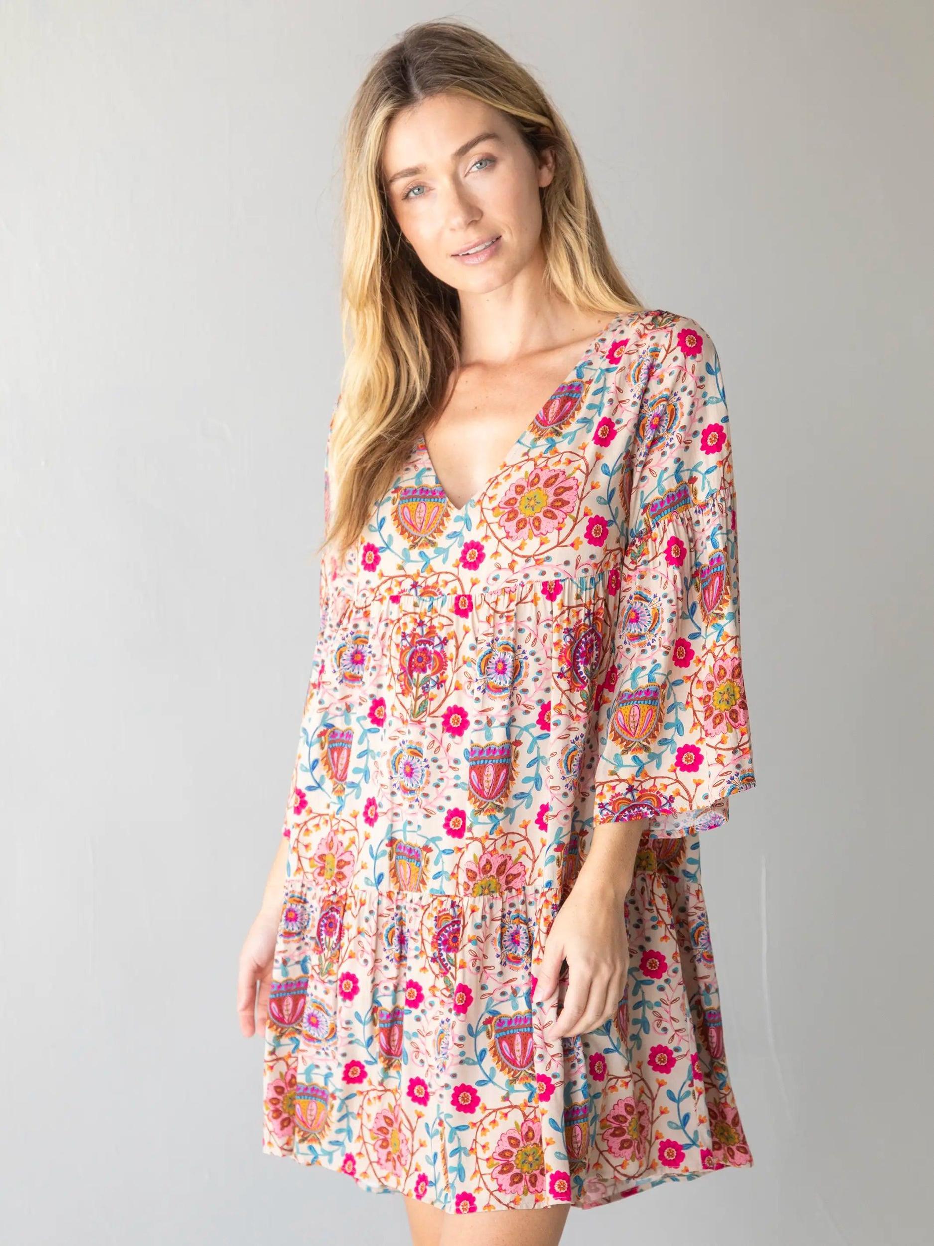 Charlotte Dress - Pink Folk Floral Product Image
