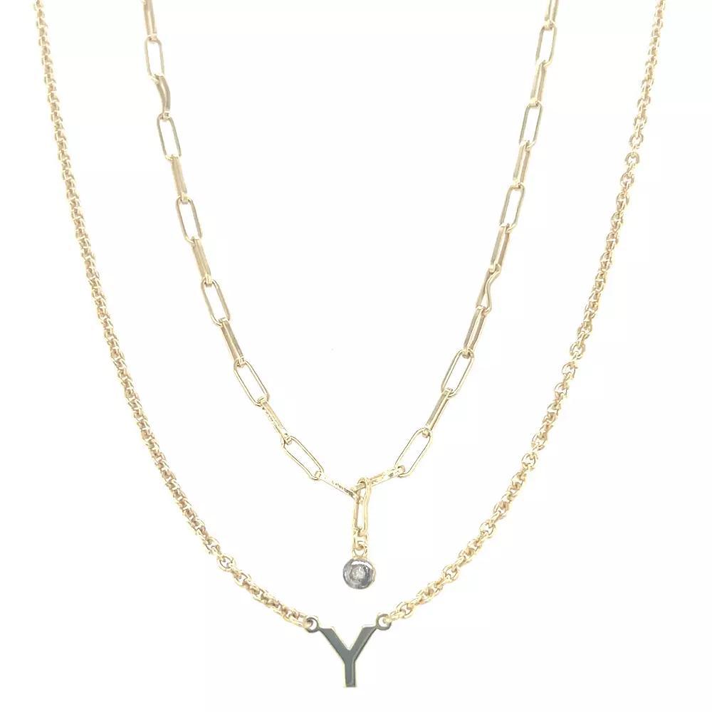 Meshmerise 18k Gold Over Silver Diamond Accent Initial Multi Layer Necklace, Women's, Size: 16-18" ADJ, Gold Tone Y Product Image