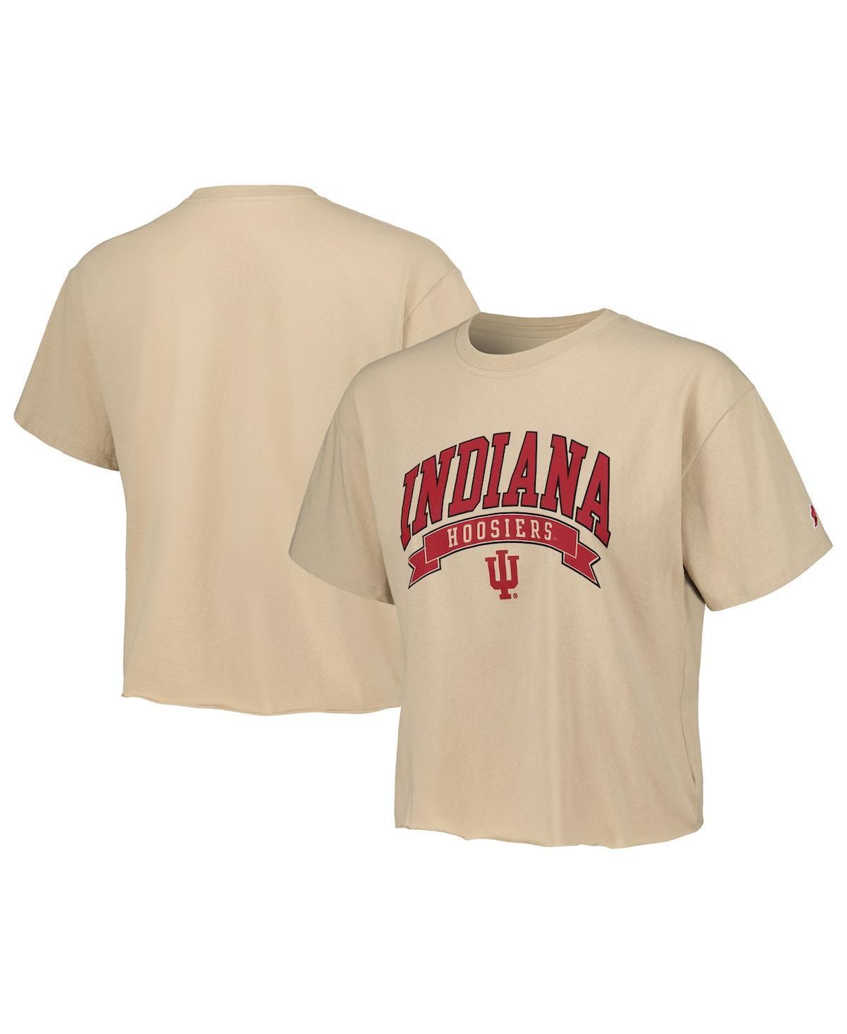 Women's League Collegiate Wear Tan Indiana Hoosiers Banner Clothesline Cropped T-Shirt, Size: XL, Team Product Image