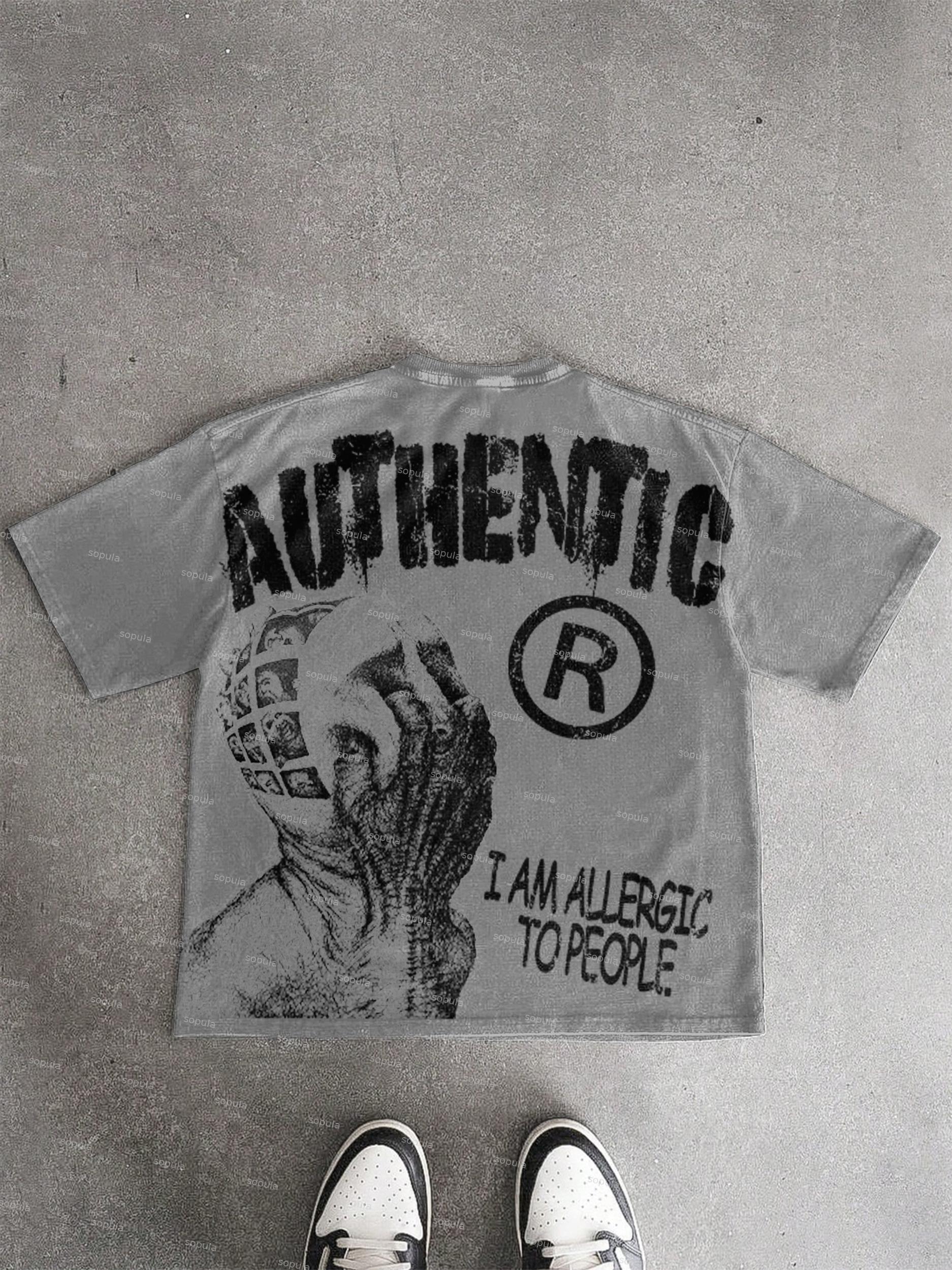 Vintage I Am Allergic To People Graphic Print Acid Wash T-shirt Product Image