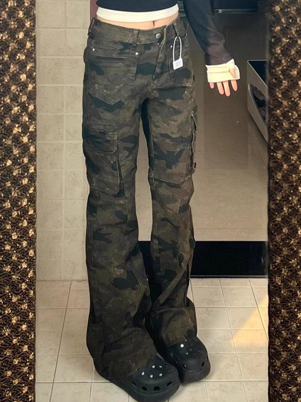 American High Street Camouflage Style Flare Jeans Product Image