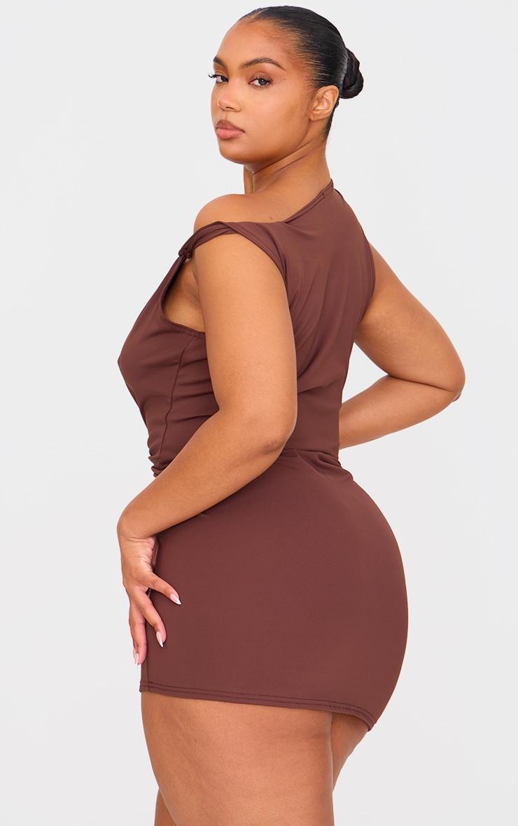 Plus Chocolate Contour Sleeveless Knot Detail Mini Dress Product Image