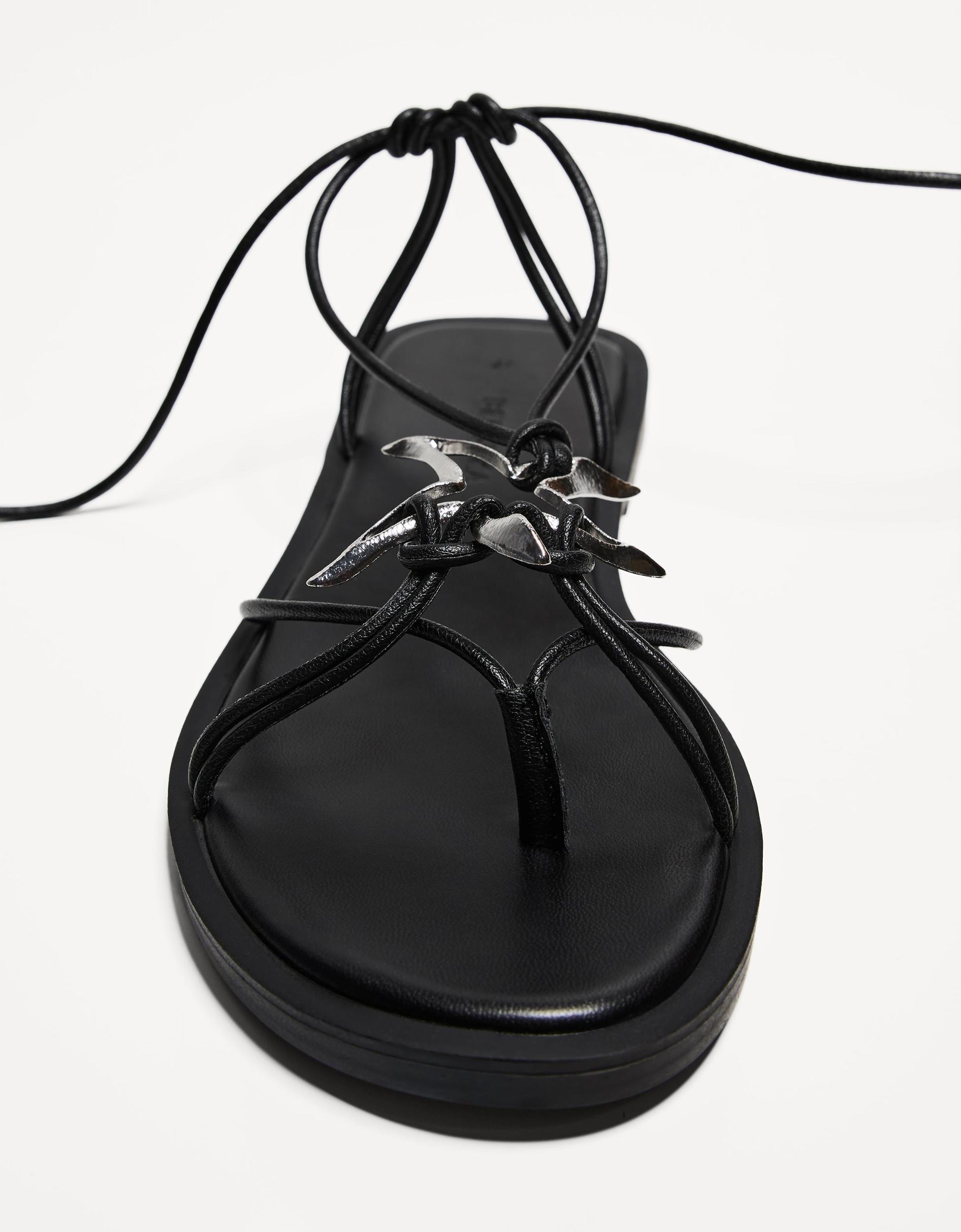 Tied flat sandals with metal detail Product Image