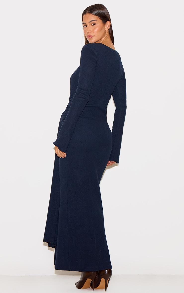  Navy Heavy Brushed Rib Wrap Tie Maxi Dress Product Image