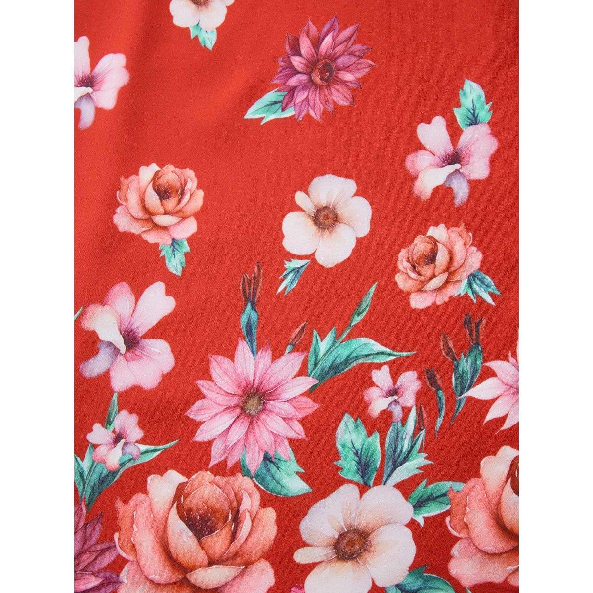 Plus Size Blooming Flowers V Neck Pockets Dress Crimson Women V-neck Sleeveless Curvy BloomChic 22-24/3X Product Image