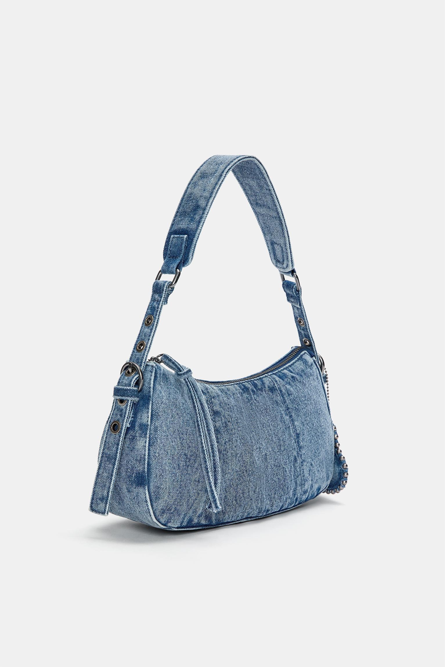 Embellished denim shoulder bag Product Image