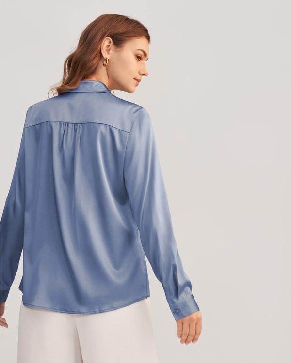 Long Sleeves Collared Silk Blouse Product Image