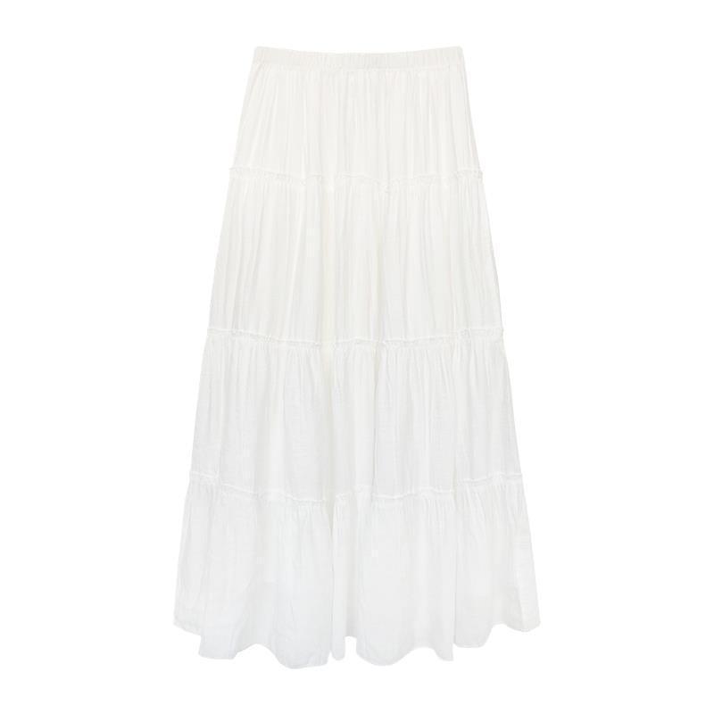 Elastic Waist Plain Tiered Maxi A-Line Skirt Product Image