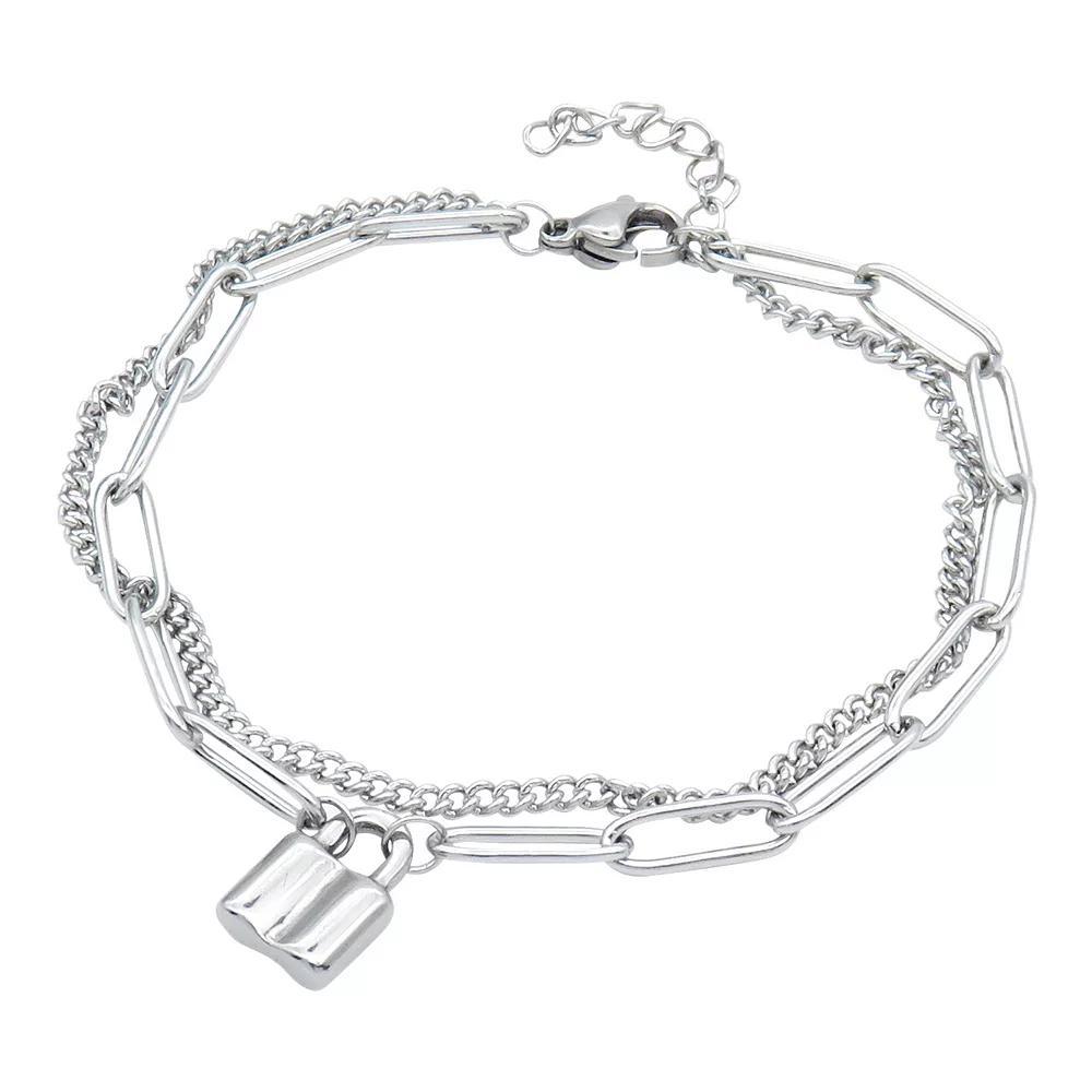 Adornia Stainless Steel Padlock Mixed Chain Bracelet, Women's, Size: 7", Silver Tone Product Image