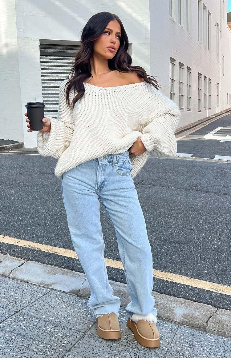 Kansis Light Blue Uneven Waist Jeans Product Image