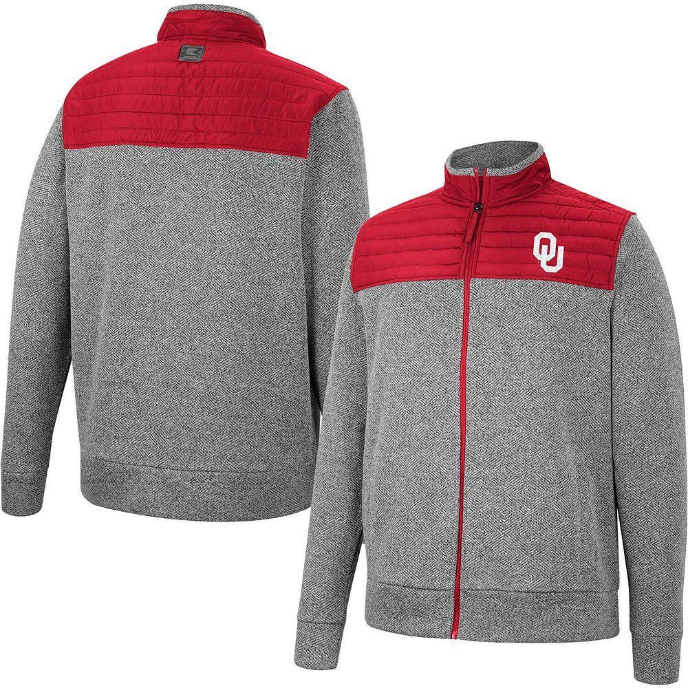 Men's Colosseum Gray/Cardinal Oklahoma Sooners Putter Herringbone Full-Zip Jacket, Size: XL, Charco Product Image