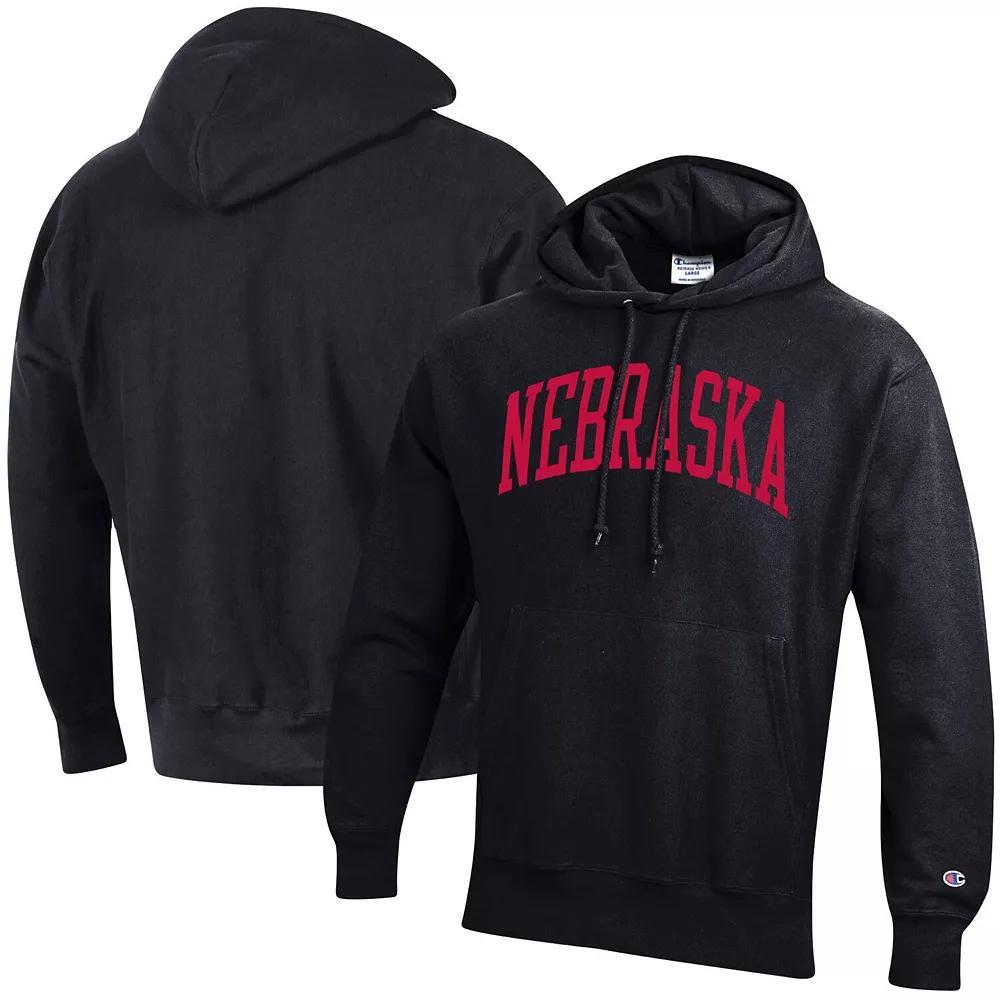 Men's Champion Black Nebraska Huskers Team Arch Reverse Weave Pullover Hoodie, Size: Medium Product Image