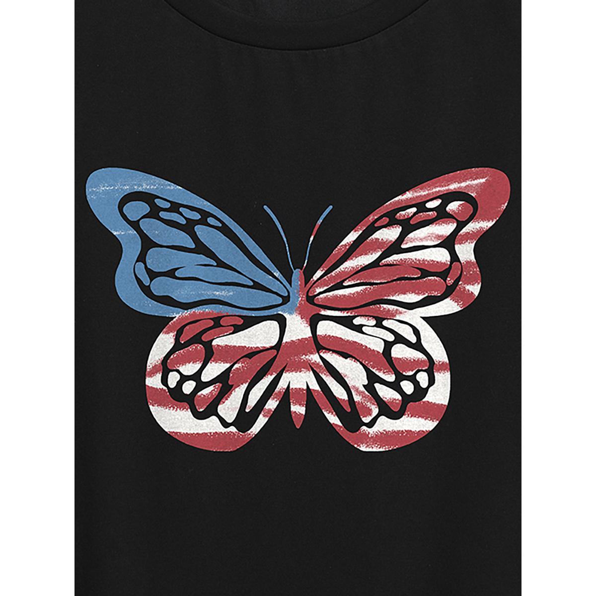 Plus Size Colorful Butterfly Print Round Neck T-Shirt Black Women Non Country Round Neck Everyday-Casual T-shirts BloomChic 18-20/2X Product Image